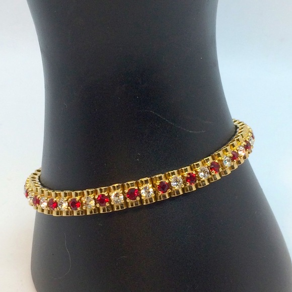 MONET RED CRYSTAL GOLD TENNIS VINTAGE BRACELET